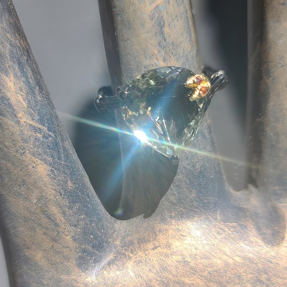 Green Amethyst 6k & garnet ring sz8.25 - Picture 3 of 7